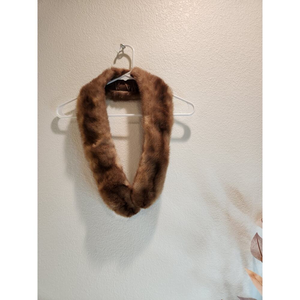 Vintage Real Mink Fur Stole Collar Scarf 39” Golden Brown Soft Satin‎ Lining